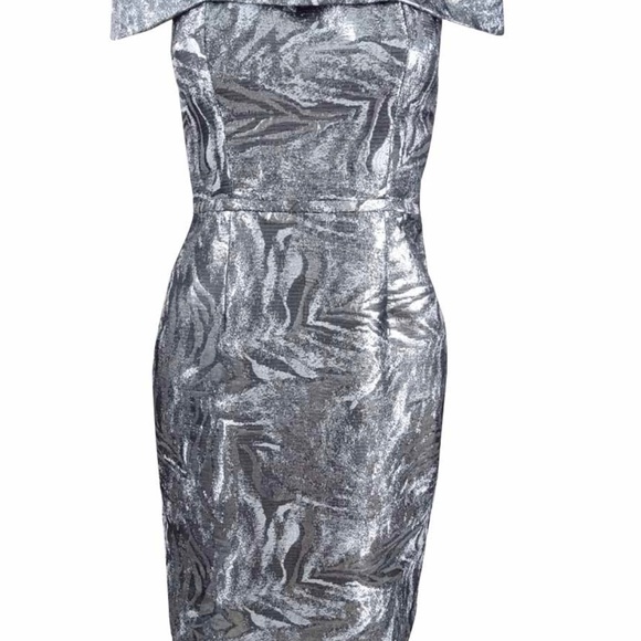 Calvin Klein 50s Style Silver Holiday Cocktail Pencil Dress - Picture 3 of 3